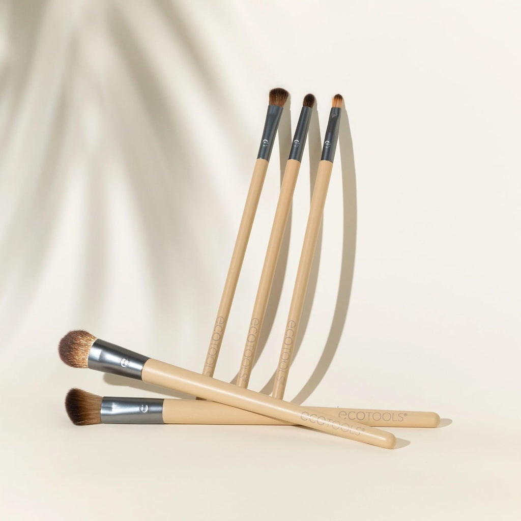 Daily Defined Eye Brush Set with Storage Tray - Eco-Friendly Synthetic Brushes for Versatile Eyeshadow and Eyeliner Application, Vegan and Cruelty-Free, 5-Piece Collection
